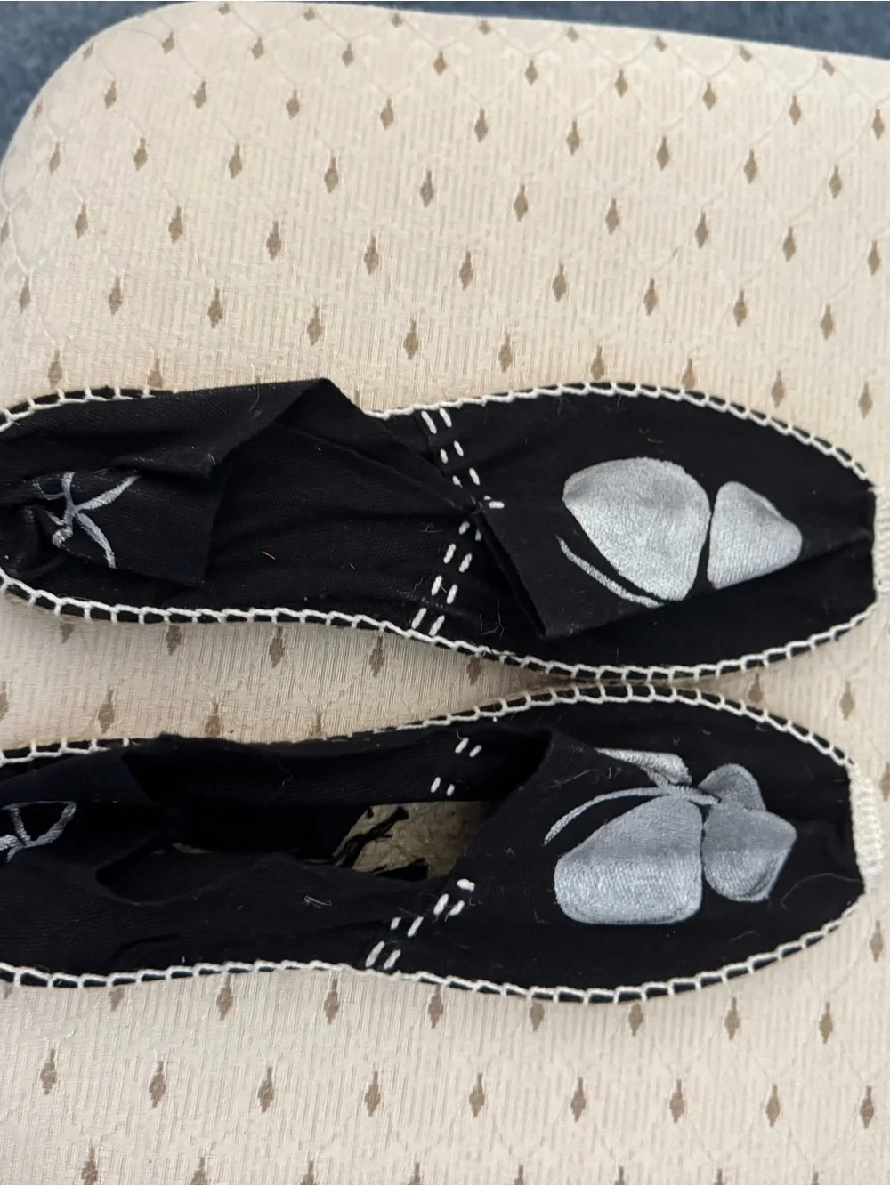 Black Slip-On Espadrilles with Silver Clover Motif made in Spain